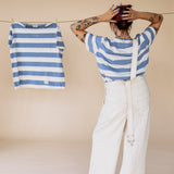 ORGANIC STRIPED T-SHIRT - BLUE/ECRU