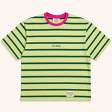 TINY STRIPED T-SHIRT - GREEN & PINK COLLAR