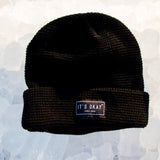 BLACK WAFFLE BEANIE