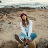 burgundy Beanie from It's okay | design in Portugal with love | feel cozy and warm with this knitted beanie | gorro feito em Portugal, wear it with pride