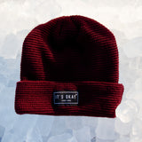 burgundy Beanie from It's okay | design in Portugal with love | feel cozy and warm with this knitted beanie | gorro feito em Portugal, wear it with pride