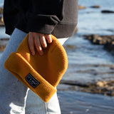 yellow Beanie from It's okay | design in Portugal with love | feel cozy and warm with this knitted beanie | gorro feito em Portugal, wear it with pride