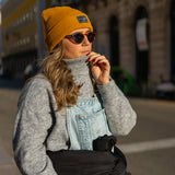 yellow Beanie from It's okay | design in Portugal with love | feel cozy and warm with this knitted beanie | gorro feito em Portugal, wear it with pride